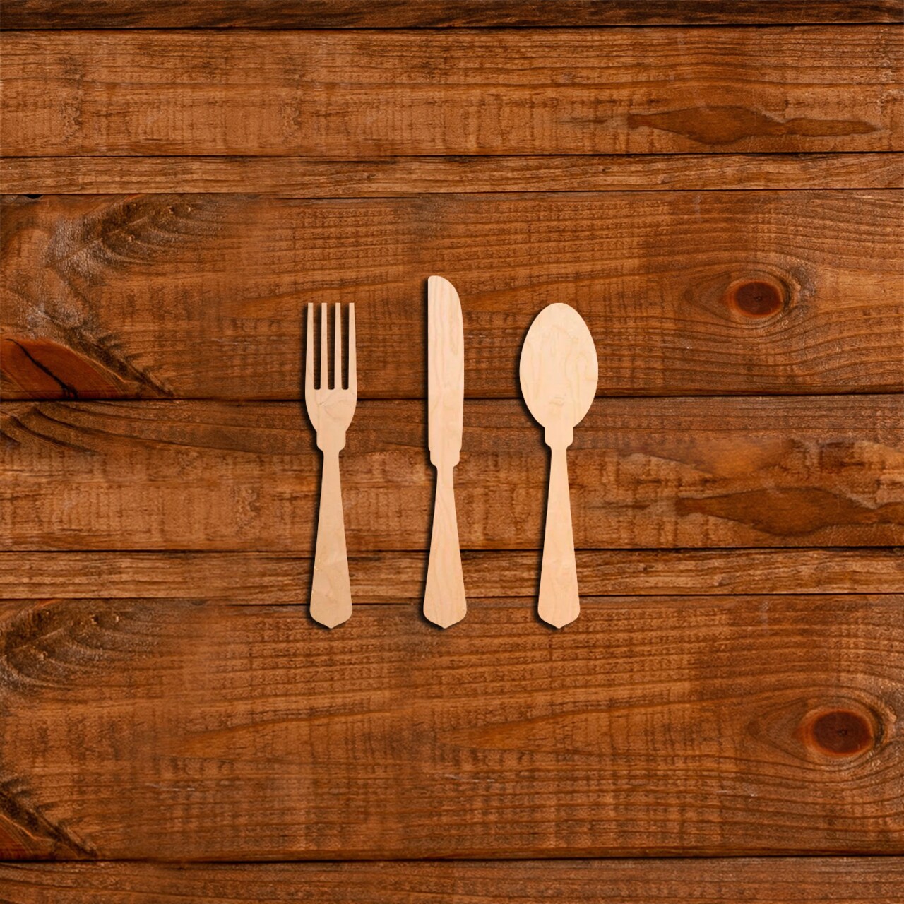 6 in. Unfinished Laser Cut Wooden Fork, Knife and Spoon